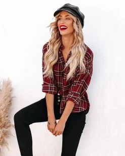 OLIV-001 Lannah Cotton Blend Plaid Button Down Top - FINAL SALE