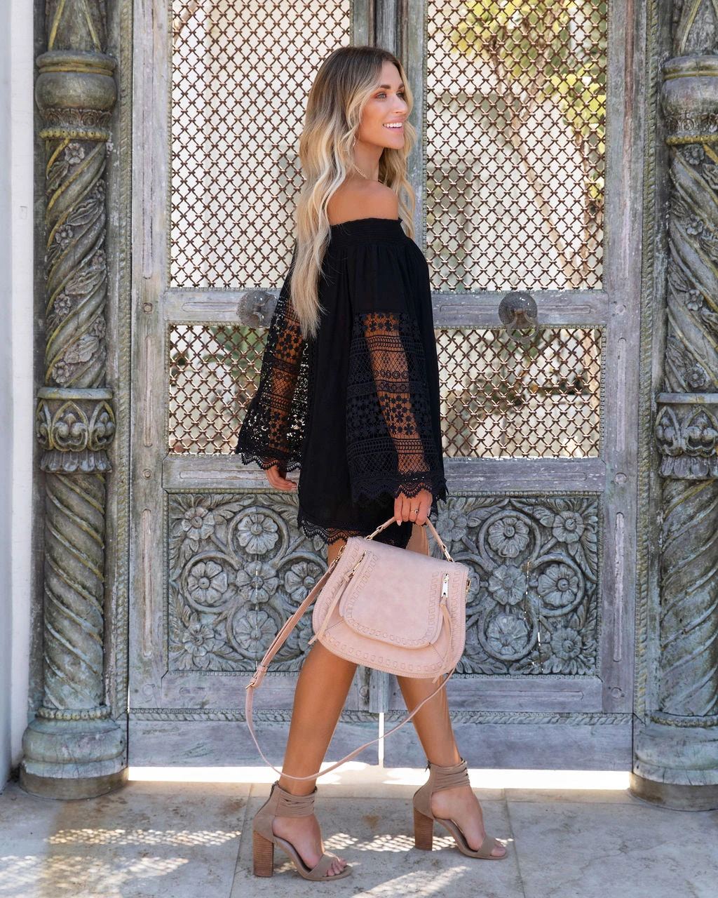 POL-001 La Vie Boheme Off The Shoulder Crochet Tunic - Black - FINAL SALE - Image 8