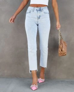 FLYI-001 Liberty High Rise Frayed Hem Straight Jeans