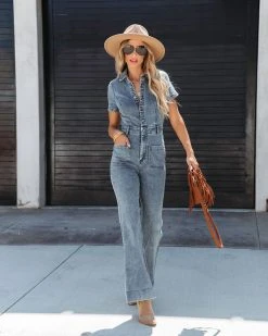 FATE-001 Longmont Pocketed Flared Denim Jumpsuit - FINAL SALE