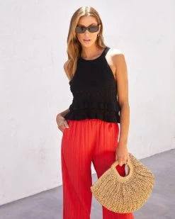 IDEM-001 Lucinda Cotton Knit Tiered Top - Black