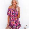 SUGA-001 Lucinda Off The Shoulder Ruffle Romper - Red Multi - FINAL SALE