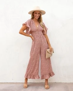 STOR-001 Mariah Printed Flutter Sleeve Jumpsuit - FINAL SALE