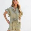MABL-001 Marianne Ruffle Pocketed Romper - Olive - SALE