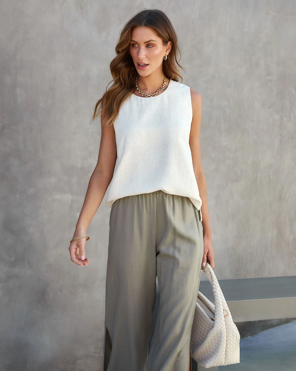 MOD -001 Marina Bay Side Slit Top - Oatmeal - Image 6