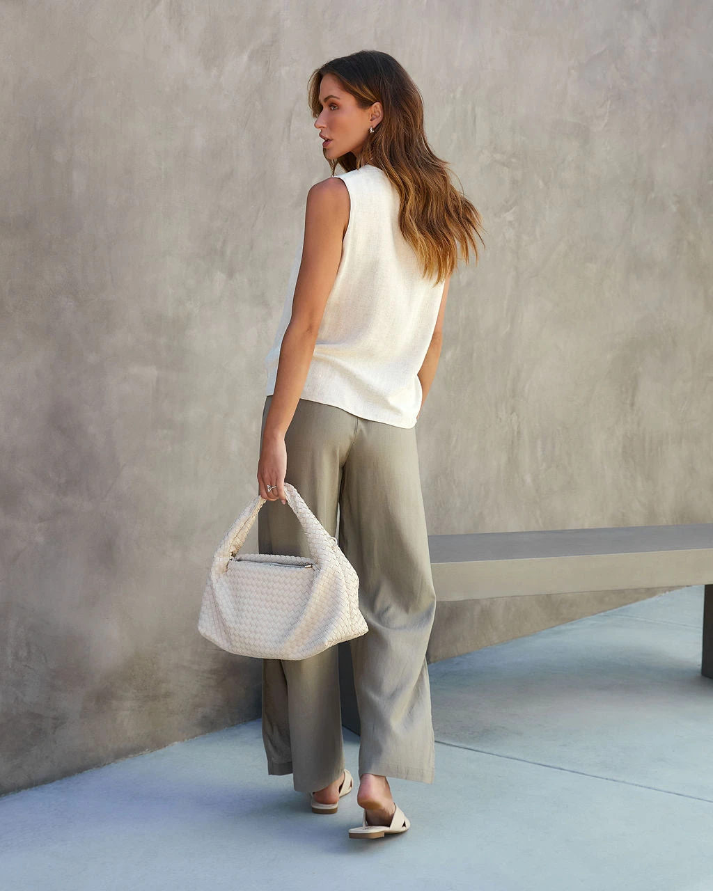 MOD -001 Marina Bay Side Slit Top - Oatmeal - Image 3