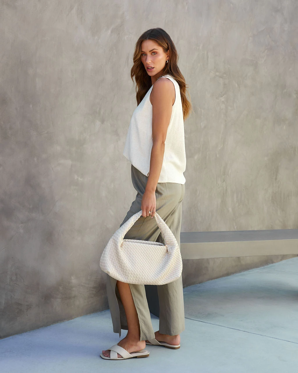 MOD -001 Marina Bay Side Slit Top - Oatmeal - Image 4