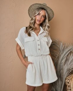 MUST-001 Marina Cove Pocketed Romper - Natural - SALE