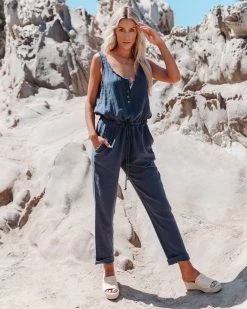FLAW-001 Maye Cotton Pocketed Drawstring Jumpsuit - Denim - FINAL SALE