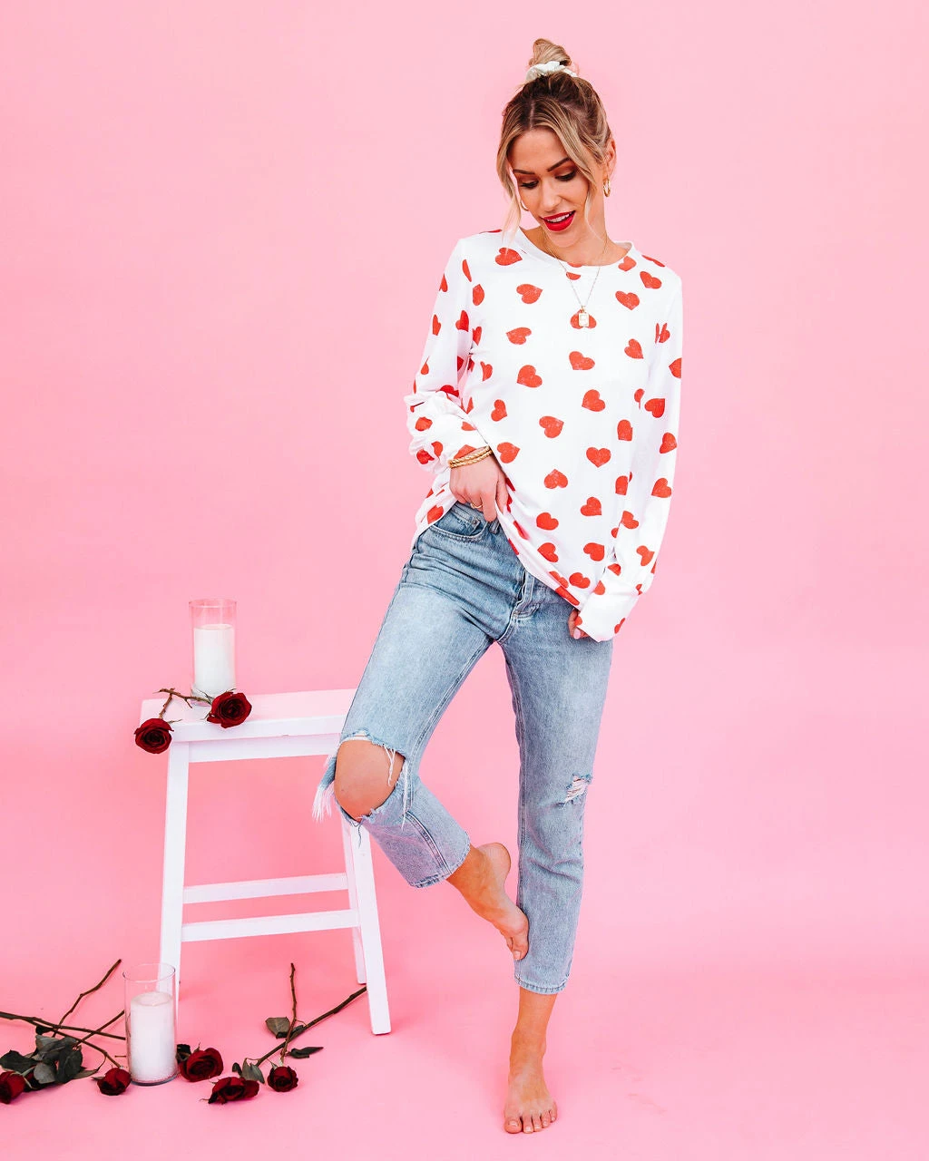FIRS-001 Means So Much Heart Print Knit Top - FINAL SALE - Image 3