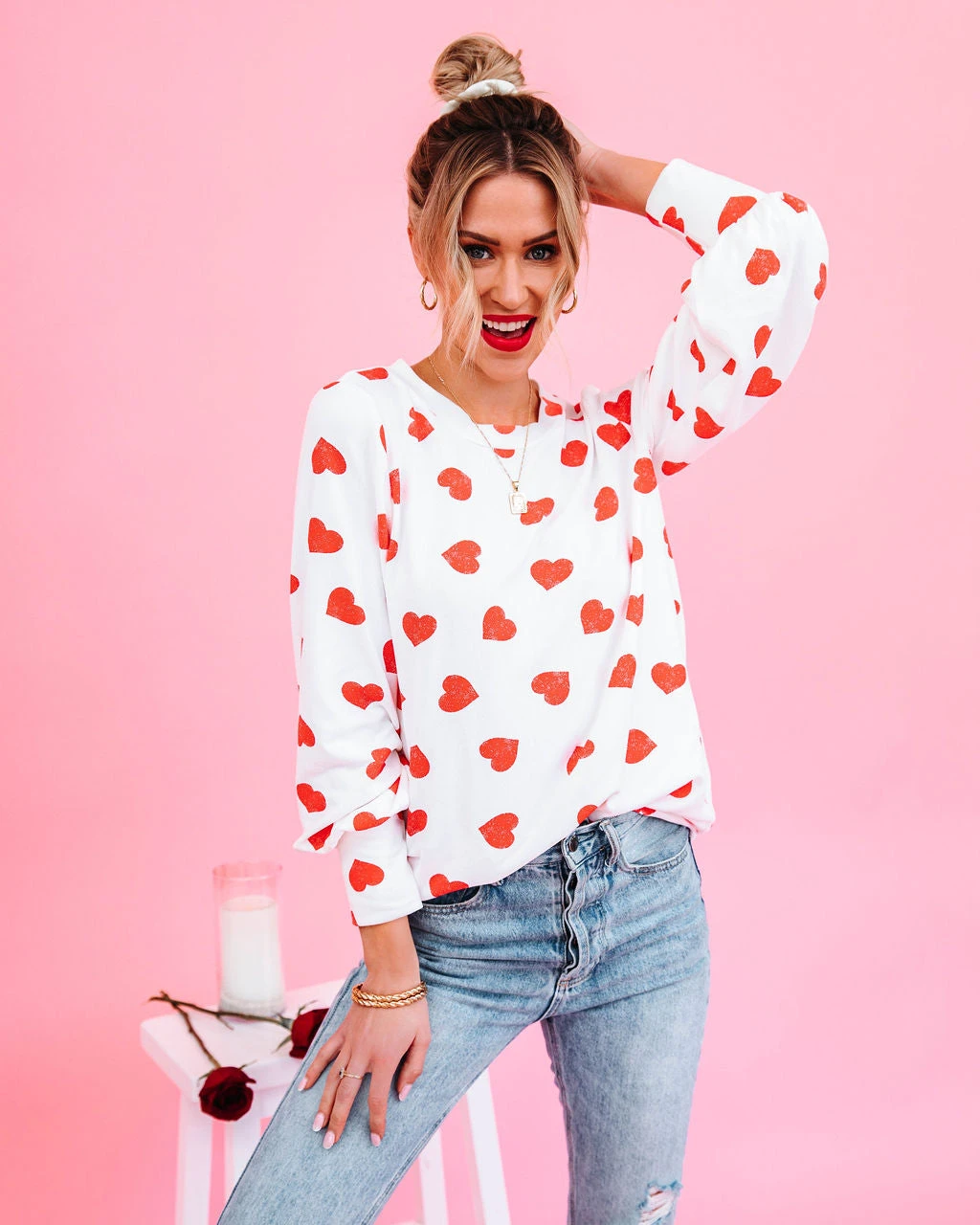 FIRS-001 Means So Much Heart Print Knit Top - FINAL SALE - Image 6