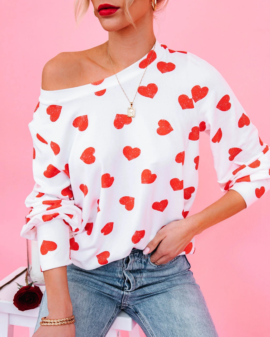FIRS-001 Means So Much Heart Print Knit Top - FINAL SALE
