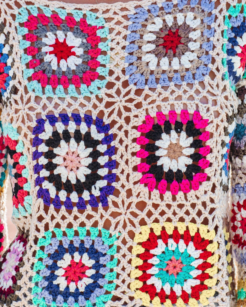 ENC-001 Mind Soul Spirit Crochet Crop Top - Cream Multi - Image 3