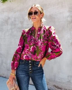 OLIV-001 Moraga Printed Ruffle Blouse - FINAL SALE