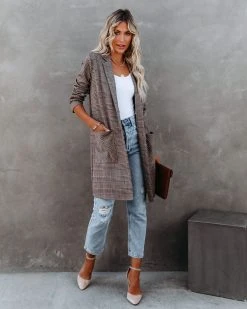 ENC-001 New Jersey Pocketed Plaid Knit Coatigan - FINAL SALE