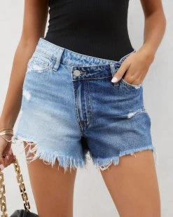 FLYI-001 Now And Then High Rise Distressed Two Tone Jean Shorts