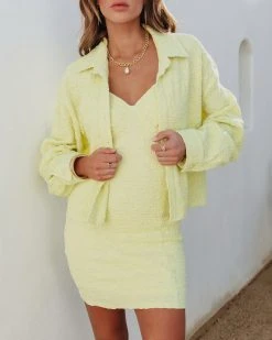 SKYL-002 Ocean Drive Cotton Blend Textured Button Down Top - Chartreuse - FINAL SALE