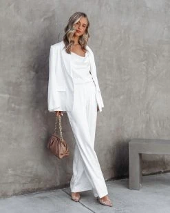 ENDL-001 Jonelle Pocketed Satin Blazer - White - FINAL SALE