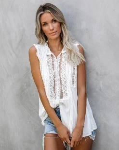 POL-001 Peace Within Crochet Lace Top - White - FINAL SALE