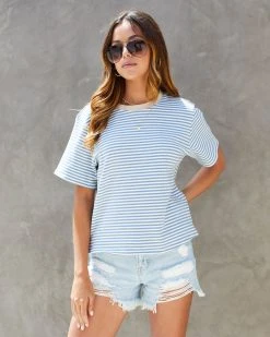 MOD -001 Pierce Cotton Striped T-Shirt - Blue