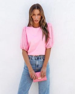 ENDL-001 Prim And Proper Tulle Puff Sleeve Top - Pink - SALE