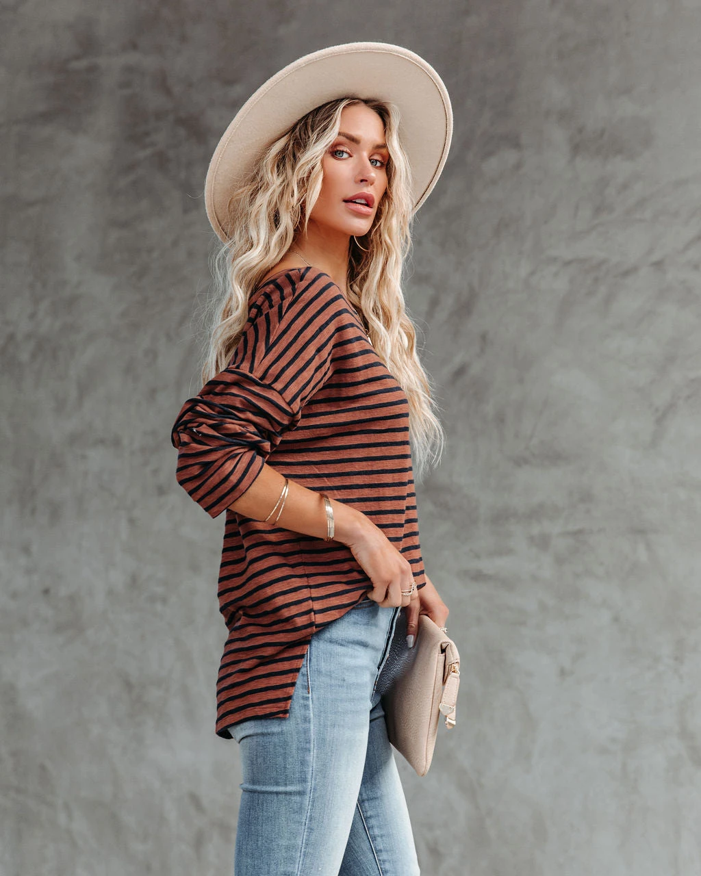 FLAW-001 Raelle Cotton Blend Striped Top - Brown Navy - FINAL SALE - Image 8