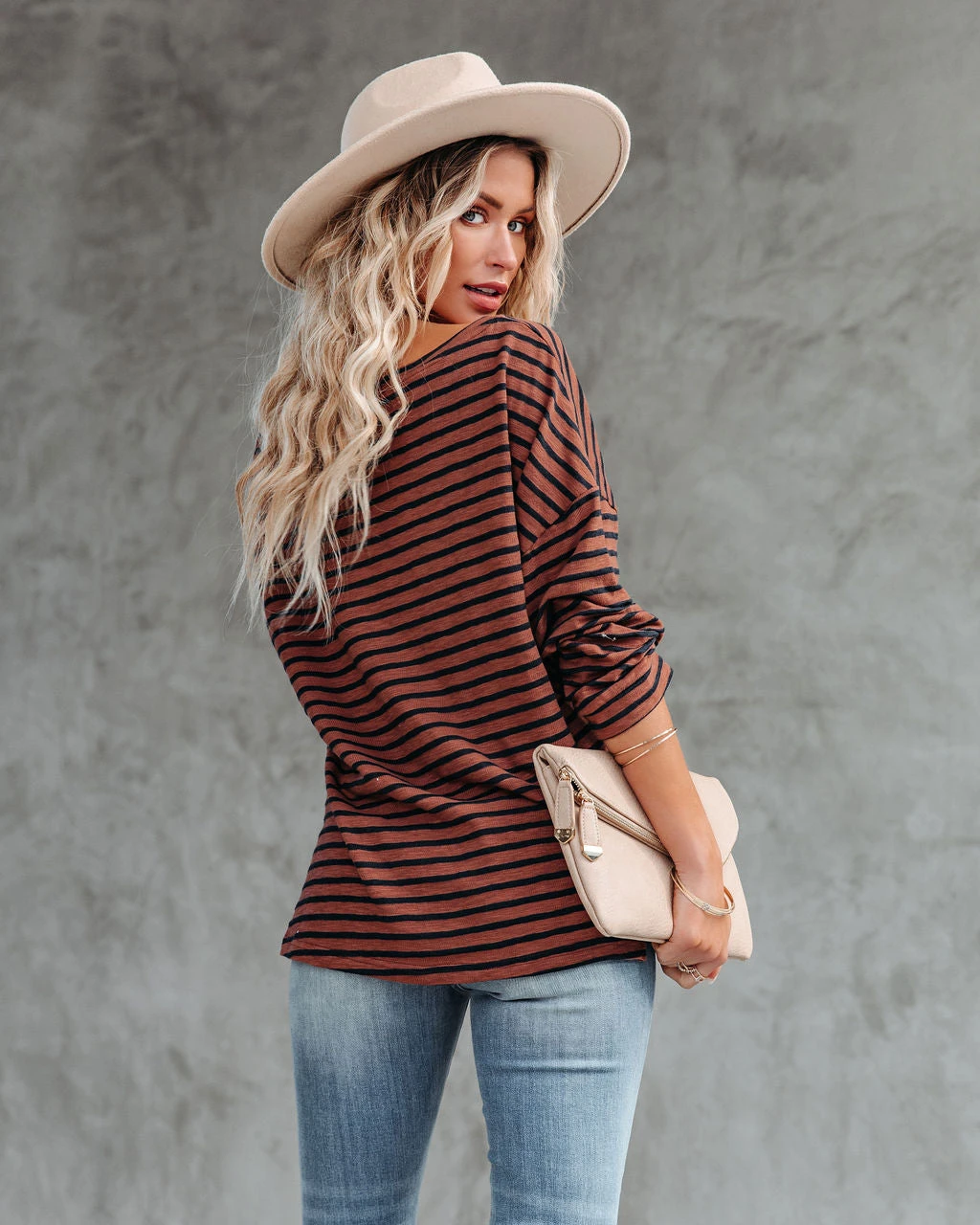 FLAW-001 Raelle Cotton Blend Striped Top - Brown Navy - FINAL SALE - Image 2