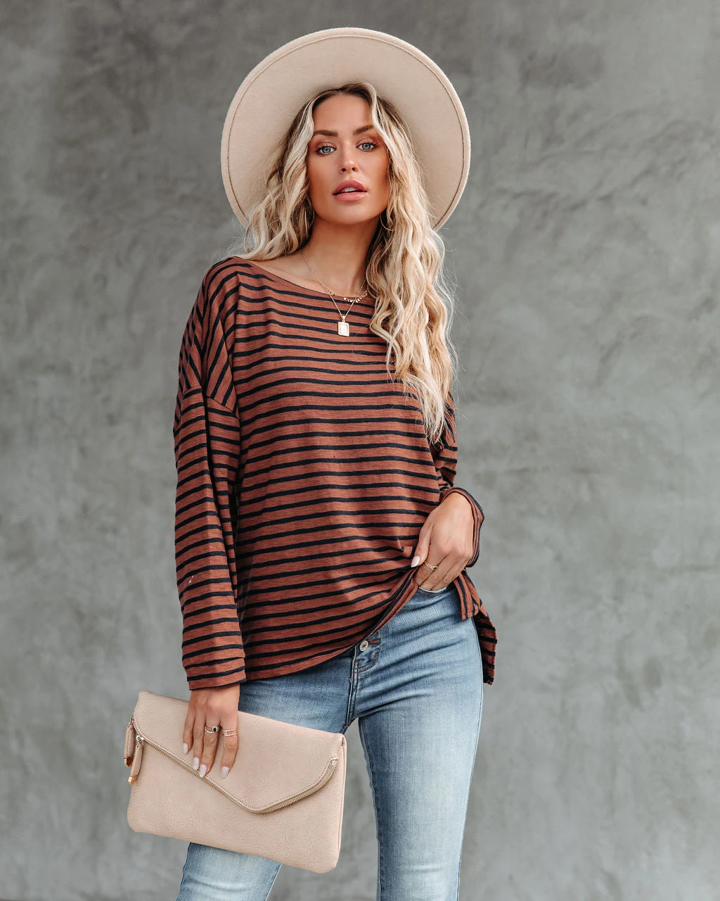FLAW-001 Raelle Cotton Blend Striped Top - Brown Navy - FINAL SALE - Image 7