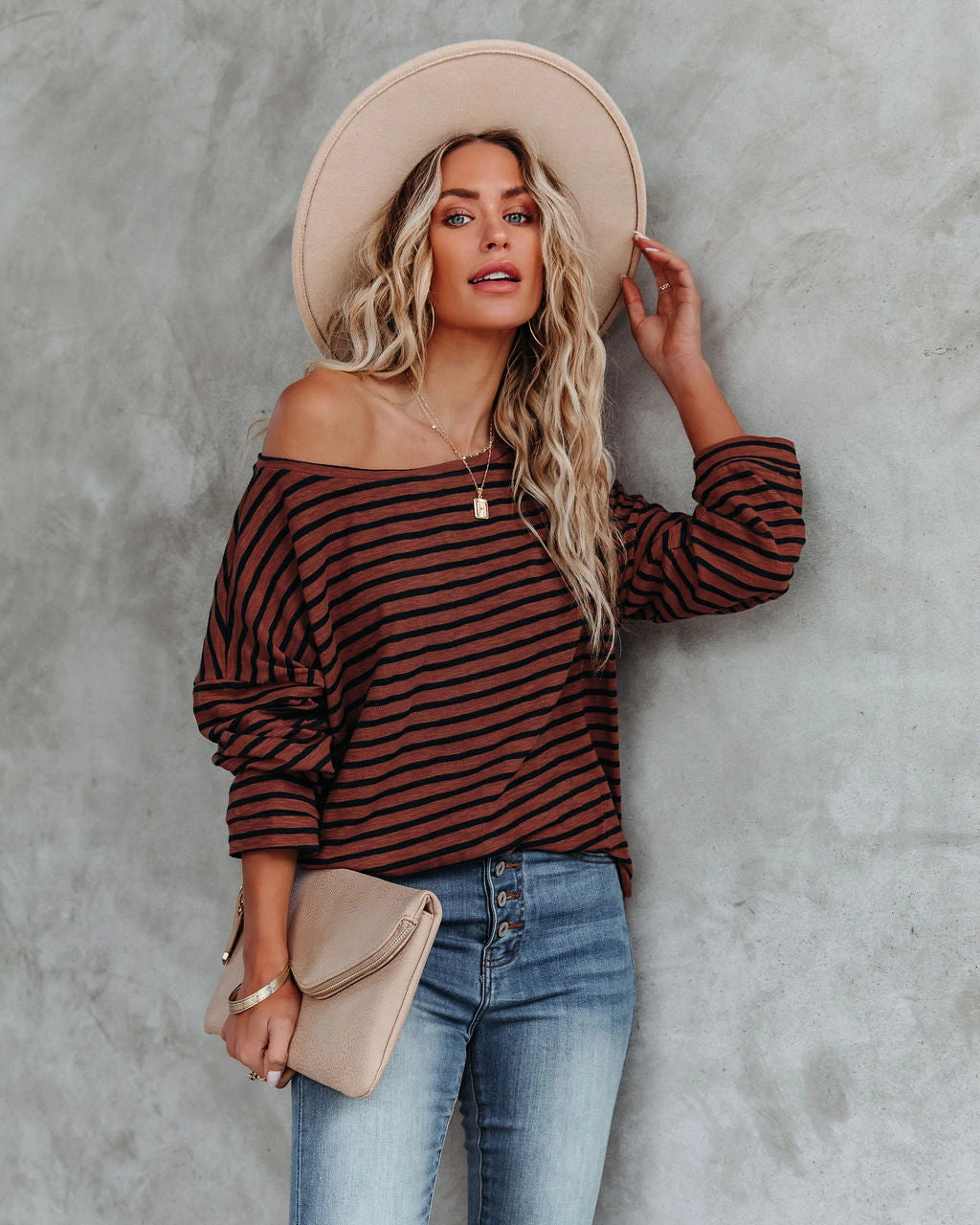 FLAW-001 Raelle Cotton Blend Striped Top - Brown Navy - FINAL SALE - Image 5