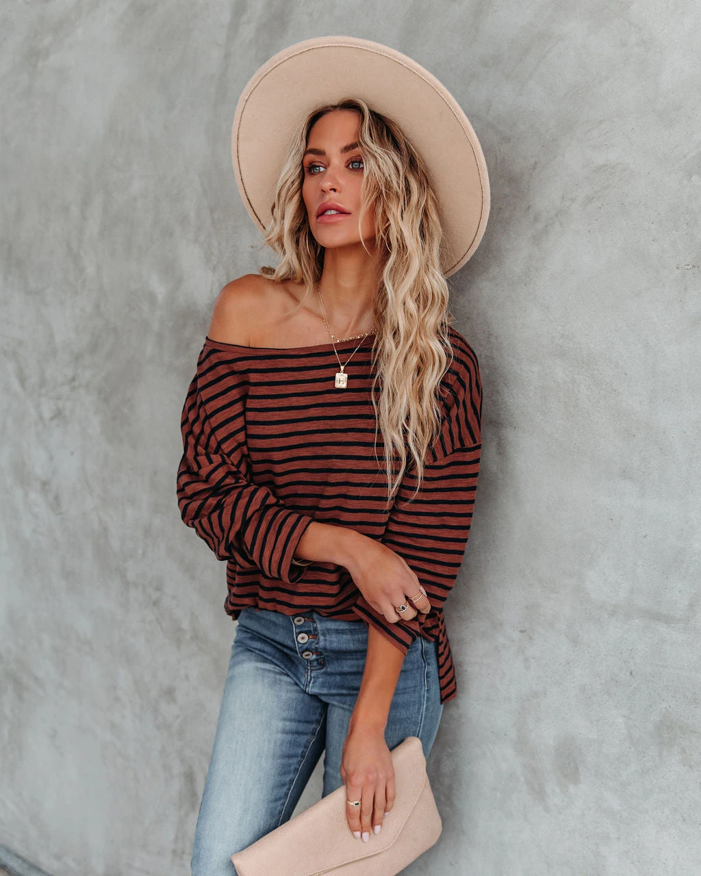 FLAW-001 Raelle Cotton Blend Striped Top - Brown Navy - FINAL SALE - Image 11