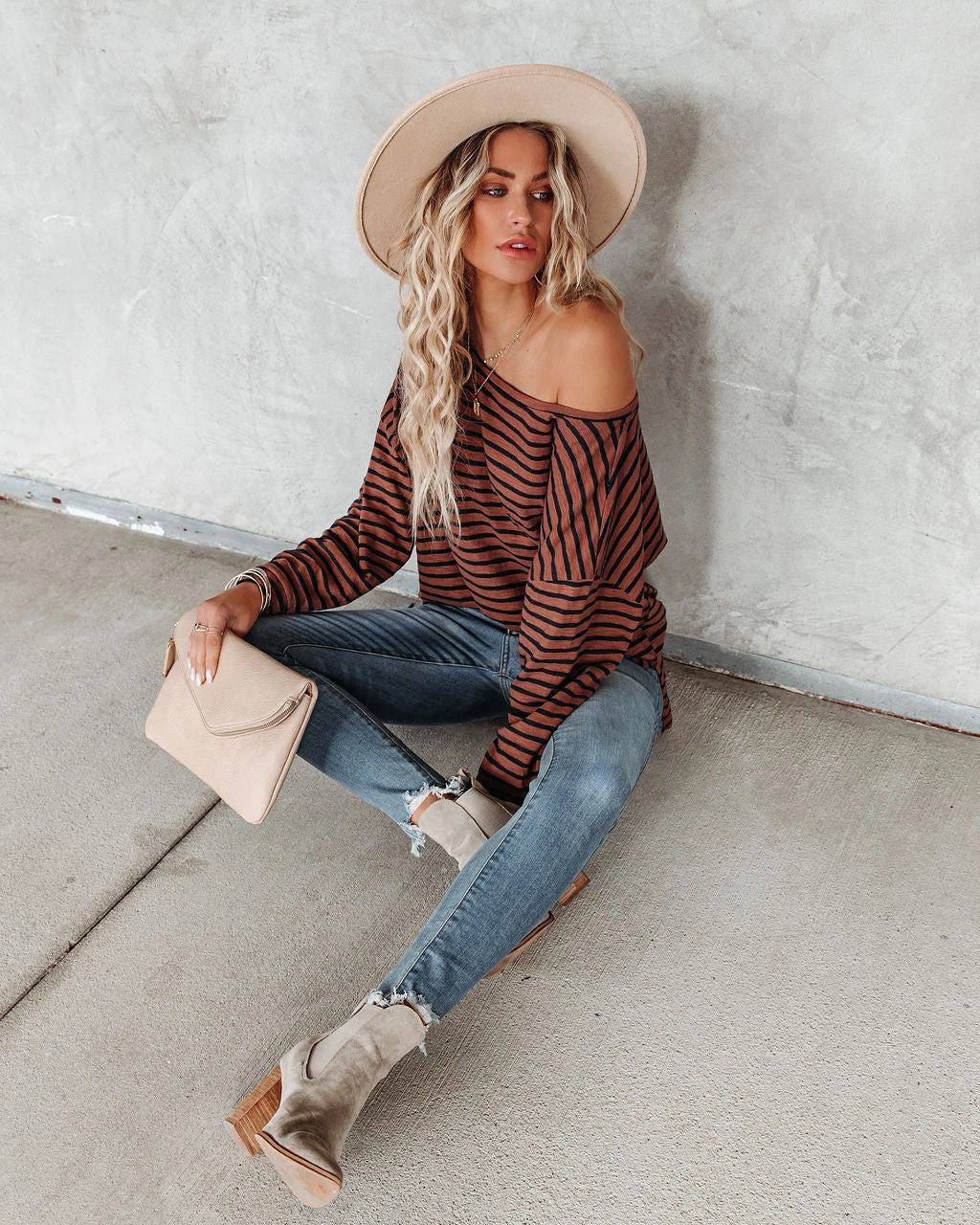 FLAW-001 Raelle Cotton Blend Striped Top - Brown Navy - FINAL SALE - Image 6