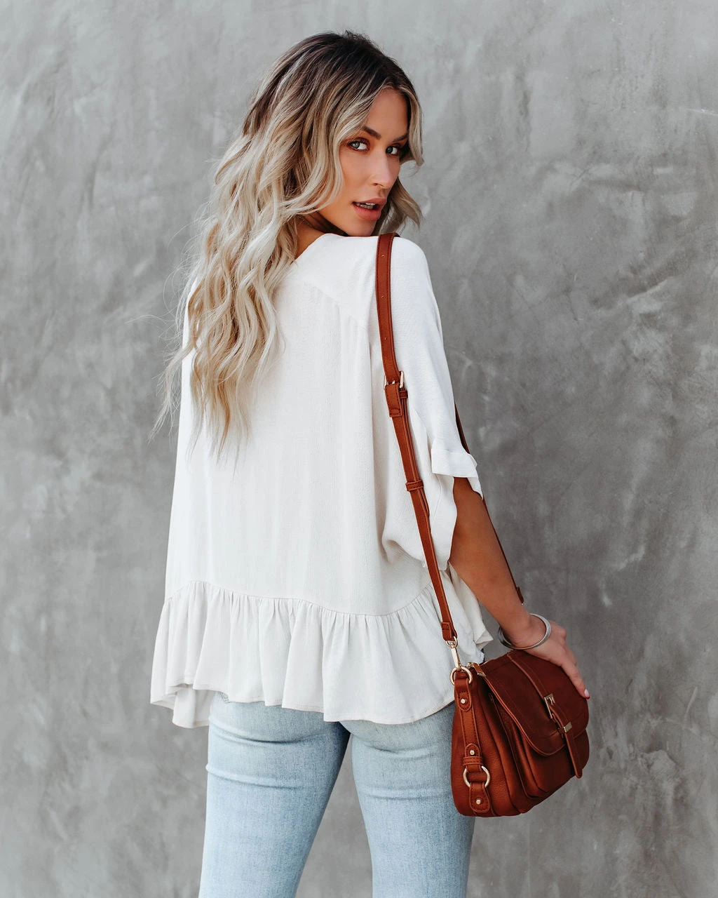 MIOU-001 Raisa Relaxed Peplum Top - Stone - FINAL SALE - Image 2