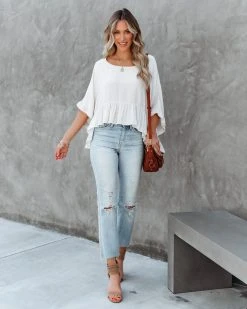 MIOU-001 Raisa Relaxed Peplum Top - Stone - FINAL SALE