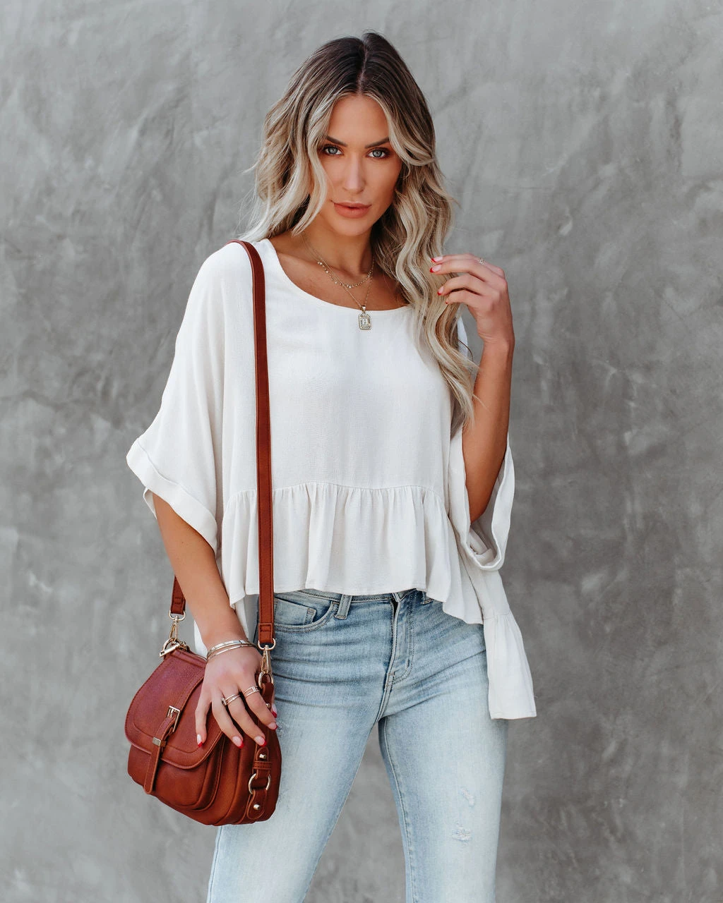 MIOU-001 Raisa Relaxed Peplum Top - Stone - FINAL SALE - Image 5