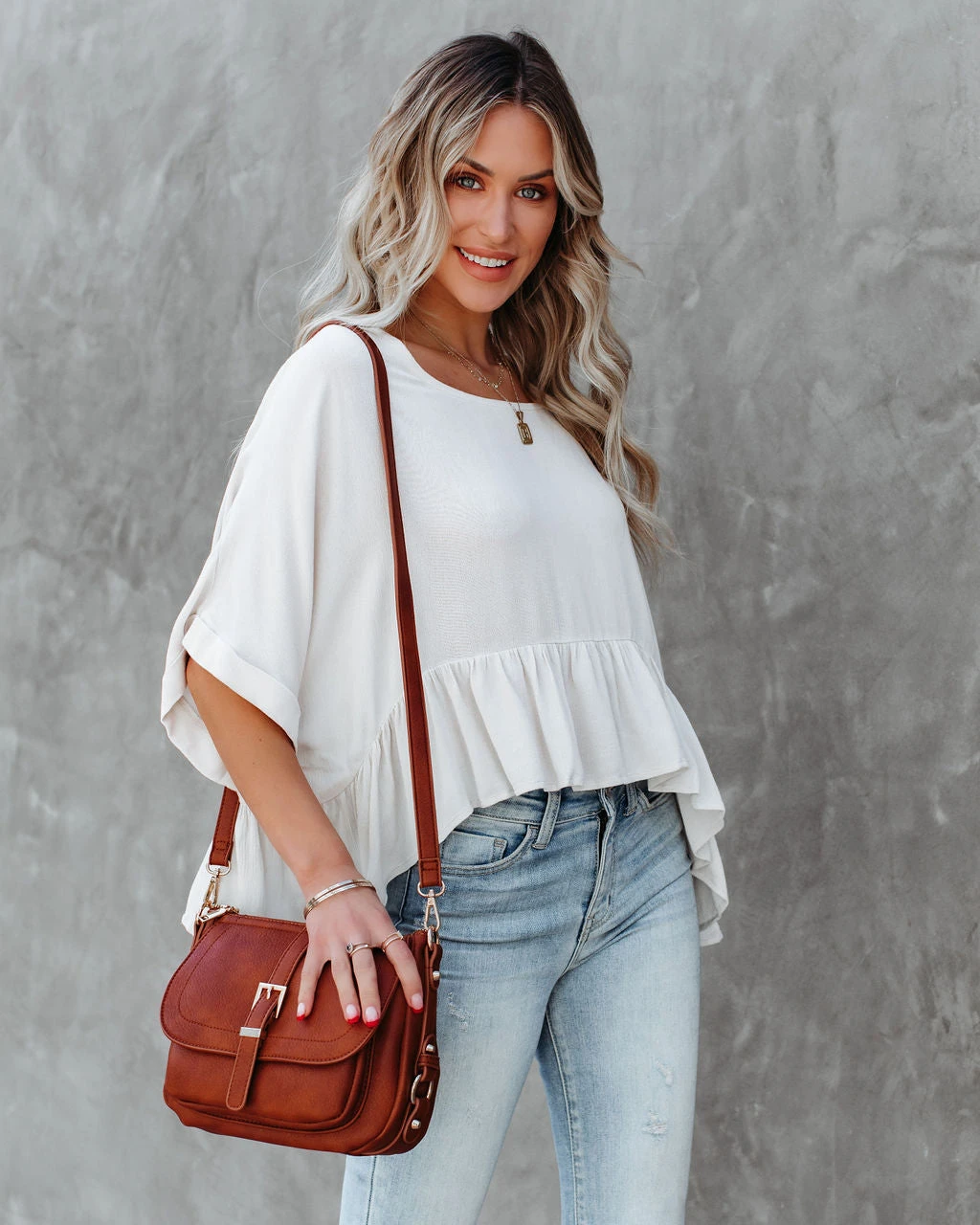 MIOU-001 Raisa Relaxed Peplum Top - Stone - FINAL SALE - Image 8