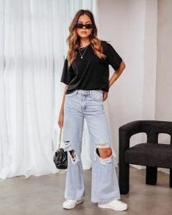 BLUE-001 Reba Cotton Short Sleeve Tee - Black