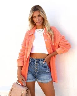 ENTR-001 Rigo Cotton Button Down Shacket - Coral - FINAL SALE