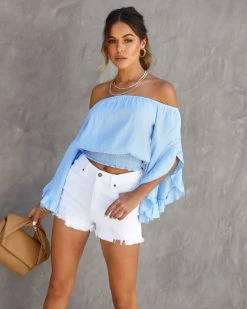 HYFV-001 Rosalynn Off The Shoulder Ruffle Top - Light Blue