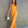 SKYL-002 Run The World Strapless Drape Tie Waist Jumpsuit - Mango