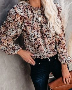 MOOD-001 See The Sun Floral Metallic Ruffle Blouse - FINAL SALE