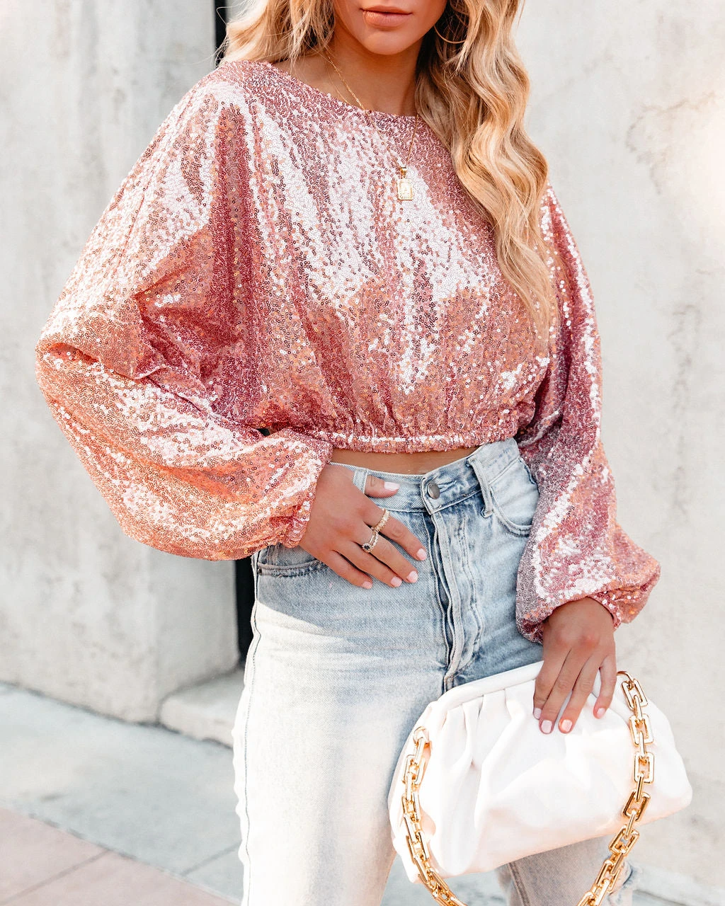 ENC-001 Sequin Sweetheart Billowed Crop Blouse - Rose Gold - FINAL SALE - Image 9