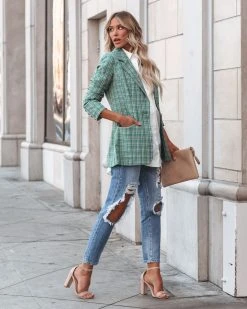 FORE-001 Shea Pocketed Plaid Blazer - Green - FINAL SALE