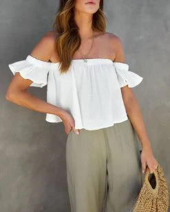 BUCK-001 Shore Stories Cotton Off The Shoulder Crop Top - White