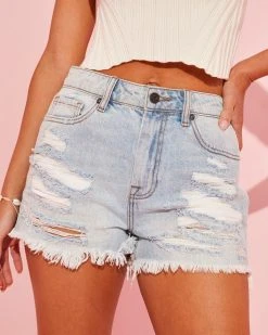 HIDD-002 Big Sur Light Wash Distressed High Rise Shorts