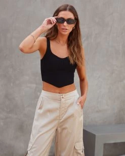 PROM-001 Something About Me Ribbed Knit Crop Top - Black - SALE