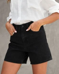 FLYI-001 Stacey High Rise Mom Jean Shorts - Black
