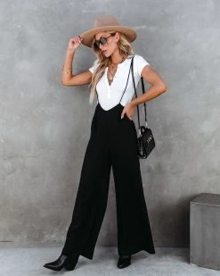 LUCC-001 Stand Out Wide Leg Adjustable Overalls - Black - FINAL SALE