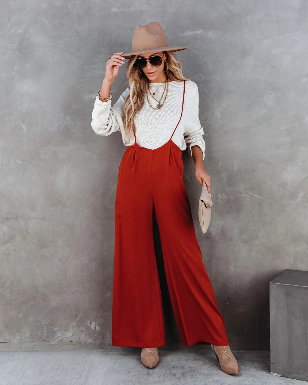LUCC-001 Stand Out Wide Leg Adjustable Overalls - Rust - FINAL SALE - Image 3