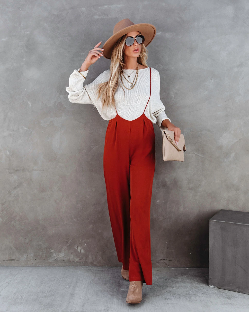 LUCC-001 Stand Out Wide Leg Adjustable Overalls - Rust - FINAL SALE