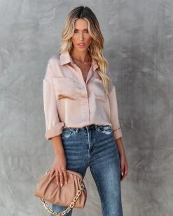 FATE-001 Symphony Satin Button Down Pocket Blouse - FINAL SALE